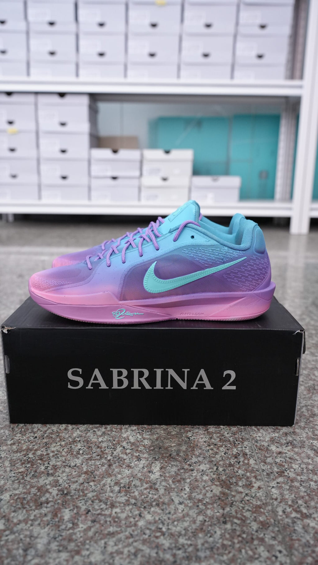 Men’s Sabrina Ionescu Low-Top Basketball Shoes, Blue Purple Pink Gradient Breathable Mesh Athletic Sneakers with Teal Swoosh, Zoom Cushioned Non-Slip Wear-Resistant Training Footwear for Basketball & Daily Casual Wear