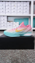 Men’s Low-Top Basketball Shoes, Pink Teal Gradient Textured Upper with Gold Swoosh, Zoom Cushioned Non-Slip Wear-Resistant Athletic Sneakers for Training & Daily Casual Wear