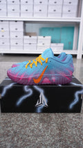 Men’s Low-Top Basketball Shoes, Blue to Pink Purple Gradient Textured Upper with Orange Accent, Breathable Cushioned Non-Slip Athletic Sneakers for Training Gym & Daily Casual Wear