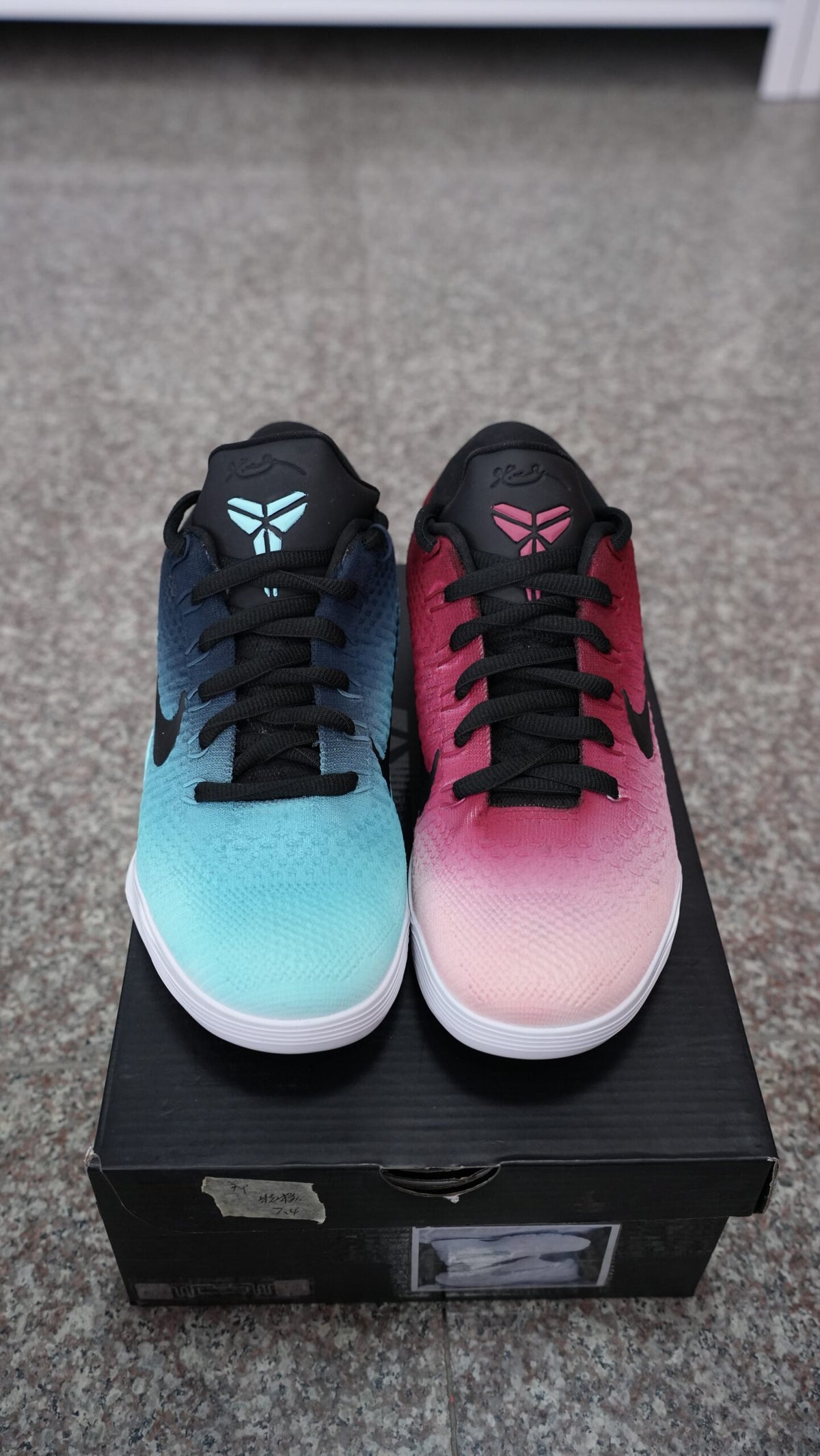 Men’s Kobe 9 Elite Low Basketball Shoes, Pink Teal Gradient Mismatched Colorway Low-Top Breathable Knit Sneakers, Cushioned Non-Slip Performance Athletic Shoes for Training & Casual Wear