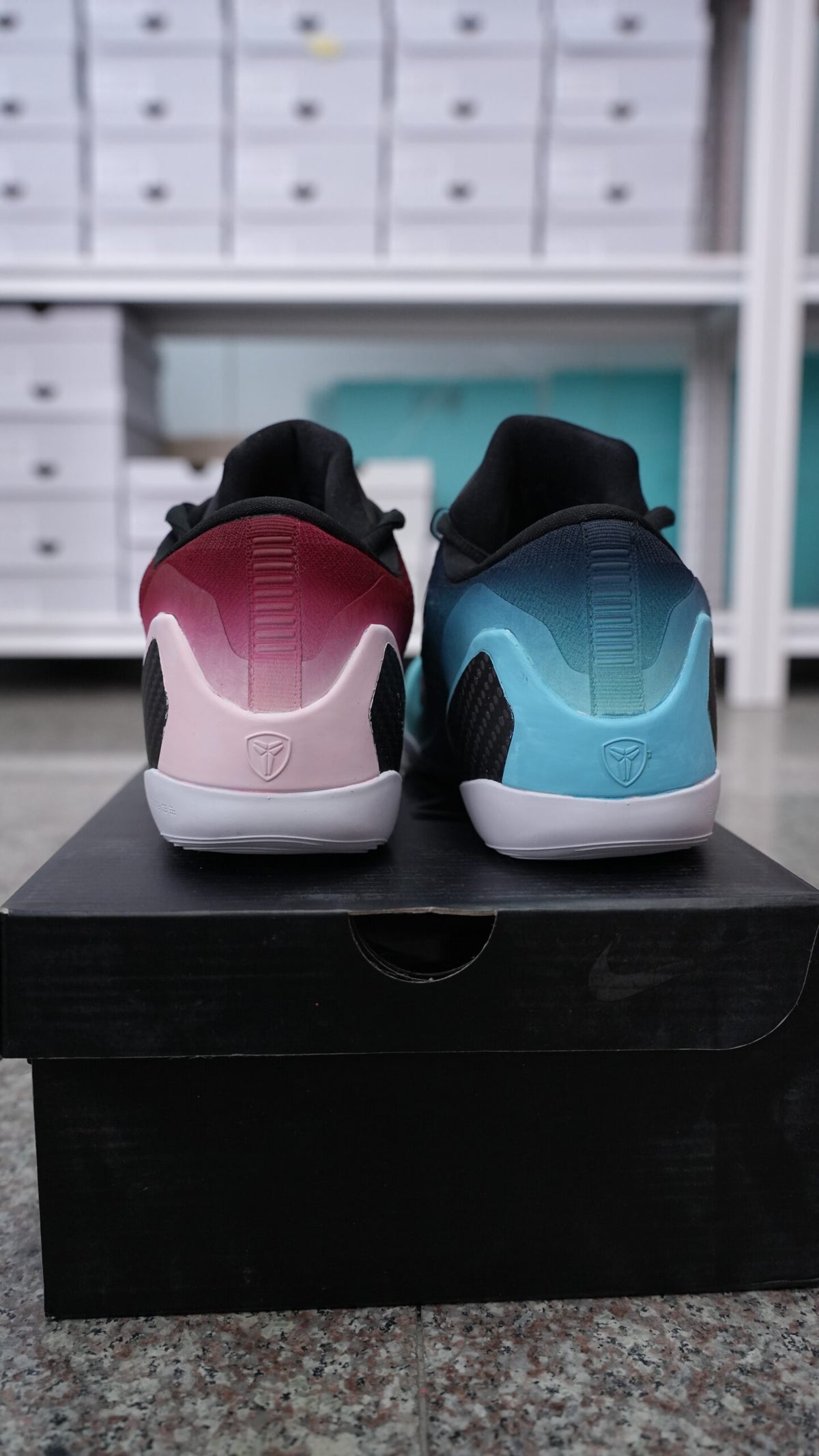 Men’s Kobe 9 Elite Low Basketball Shoes, Pink Teal Gradient Mismatched Colorway Low-Top Breathable Knit Sneakers, Cushioned Non-Slip Performance Athletic Shoes for Training & Casual Wear