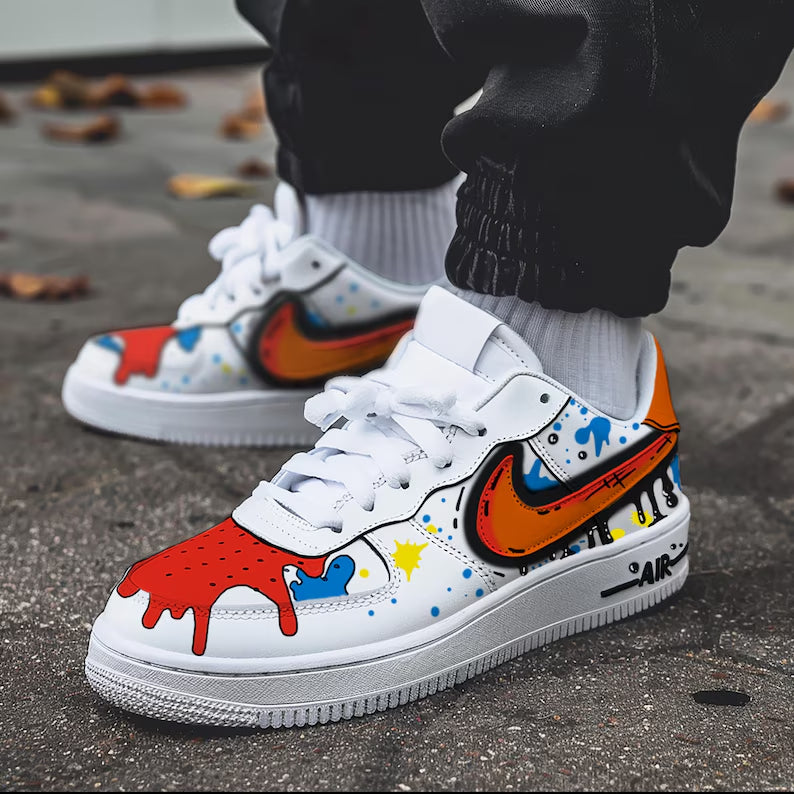 Custom Af1 Shoes – Black Drip Design,Custom Air Force 1 Gift,Hand Painted Air Force 1s,Unique Cartoon Shoe Gift,Hand-Painted Leather