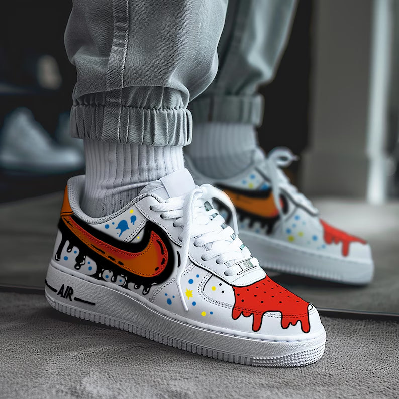 Custom Af1 Shoes – Black Drip Design,Custom Air Force 1 Gift,Hand Painted Air Force 1s,Unique Cartoon Shoe Gift,Hand-Painted Leather