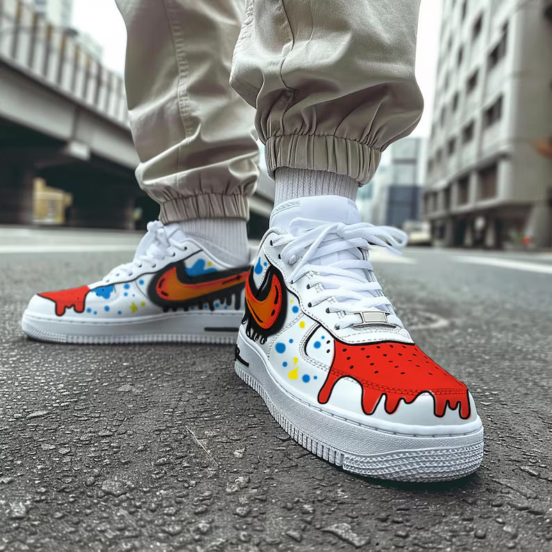 Custom Af1 Shoes – Black Drip Design,Custom Air Force 1 Gift,Hand Painted Air Force 1s,Unique Cartoon Shoe Gift,Hand-Painted Leather