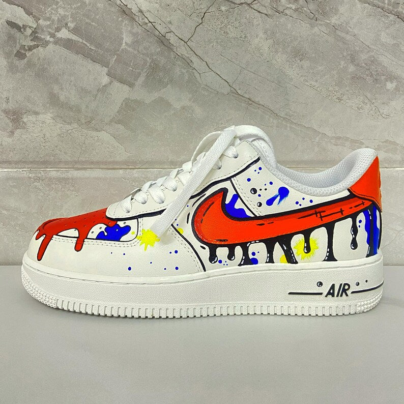 Custom Af1 Shoes – Black Drip Design,Custom Air Force 1 Gift,Hand Painted Air Force 1s,Unique Cartoon Shoe Gift,Hand-Painted Leather