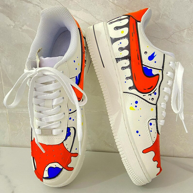 Custom Af1 Shoes – Black Drip Design,Custom Air Force 1 Gift,Hand Painted Air Force 1s,Unique Cartoon Shoe Gift,Hand-Painted Leather