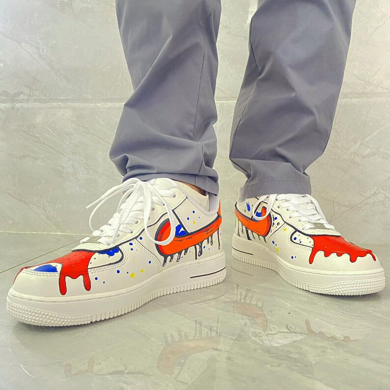 Custom Af1 Shoes – Black Drip Design,Custom Air Force 1 Gift,Hand Painted Air Force 1s,Unique Cartoon Shoe Gift,Hand-Painted Leather