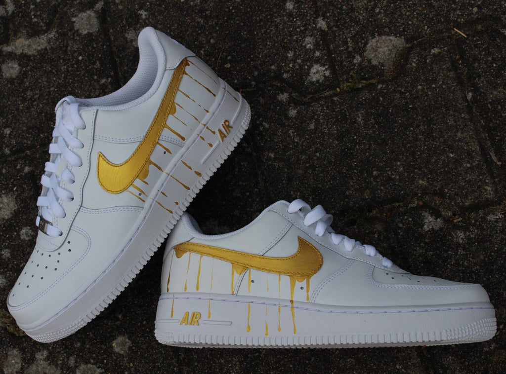 Custom Nike Air Force 1 ??Golden drippin?? Swoosh?? unique and handpainted sneaker art