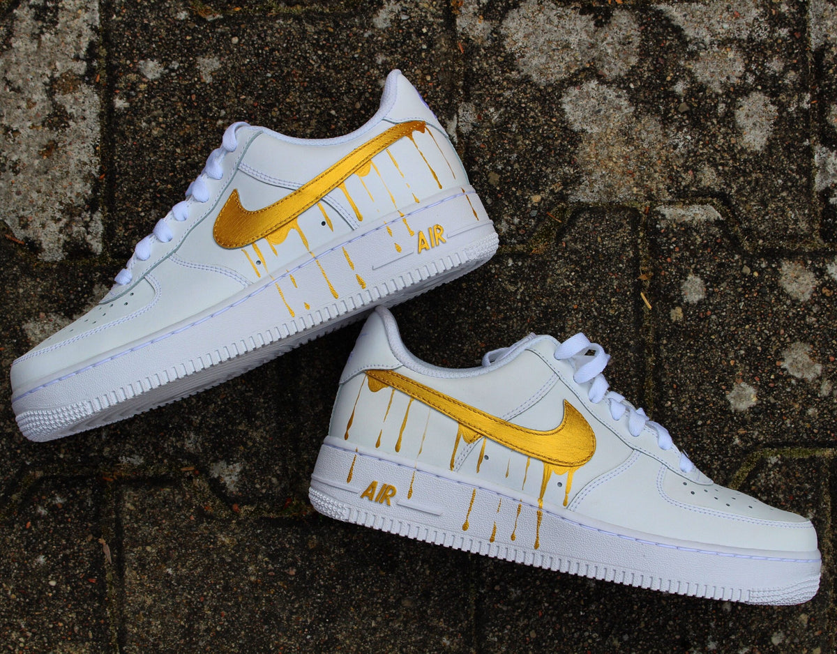 Custom Nike Air Force 1 ??Golden drippin?? Swoosh?? unique and handpainted sneaker art