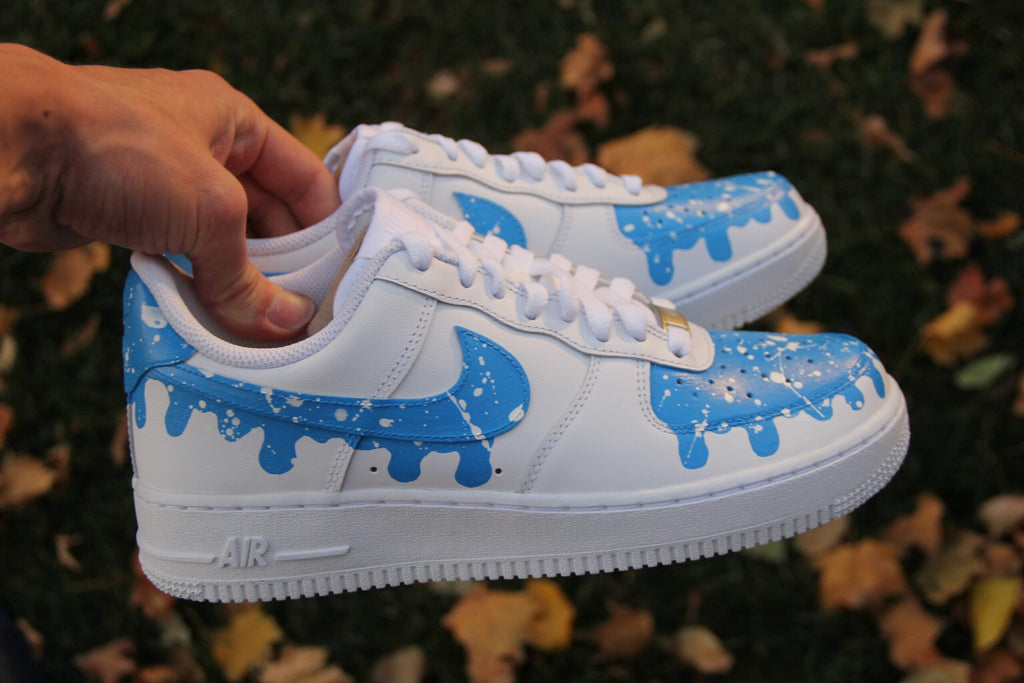 Custom Air Force 1 Shoes “Splatter Baby Blue Drip”
