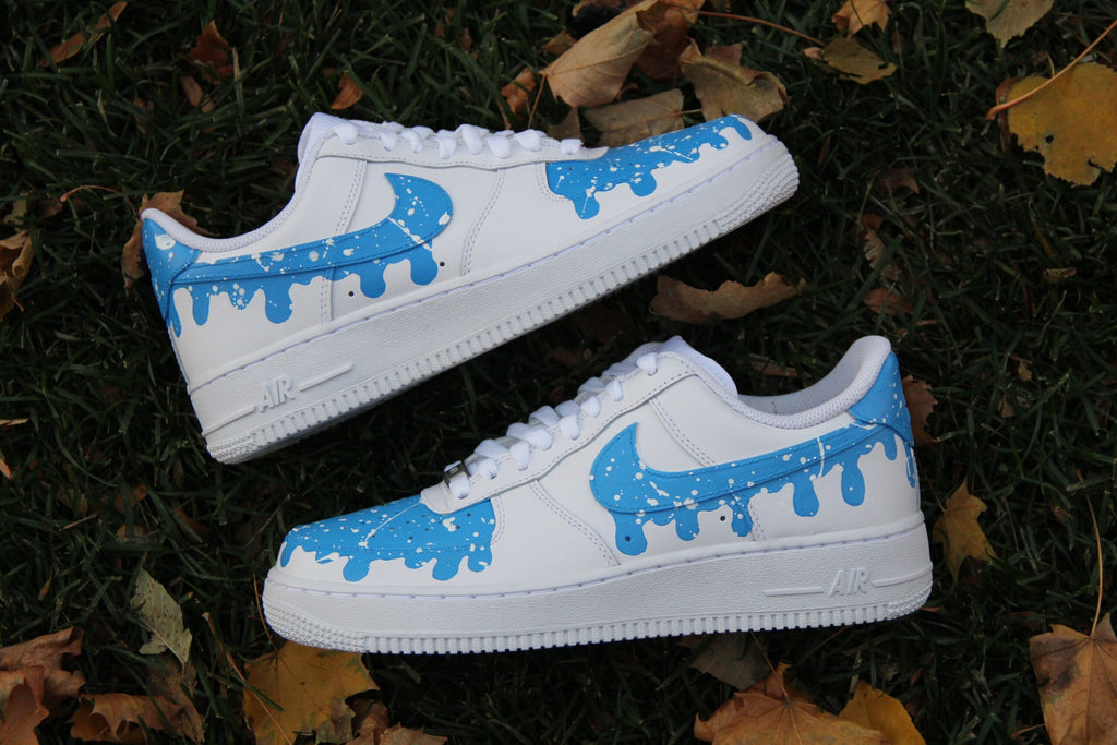 Custom Air Force 1 Shoes “Splatter Baby Blue Drip”