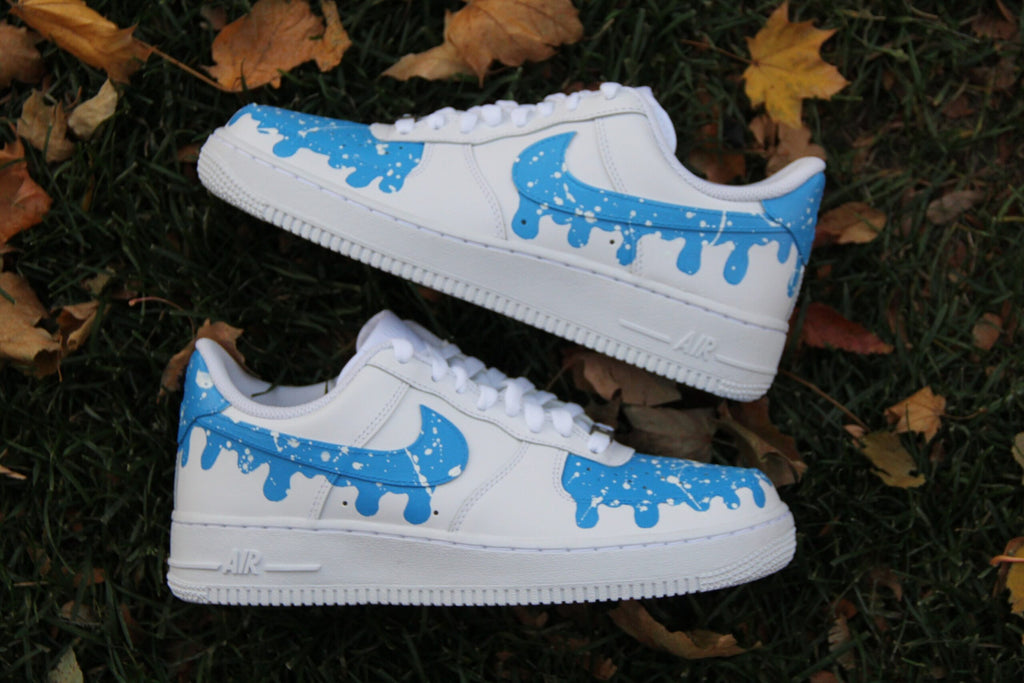 Custom Air Force 1 Shoes “Splatter Baby Blue Drip”