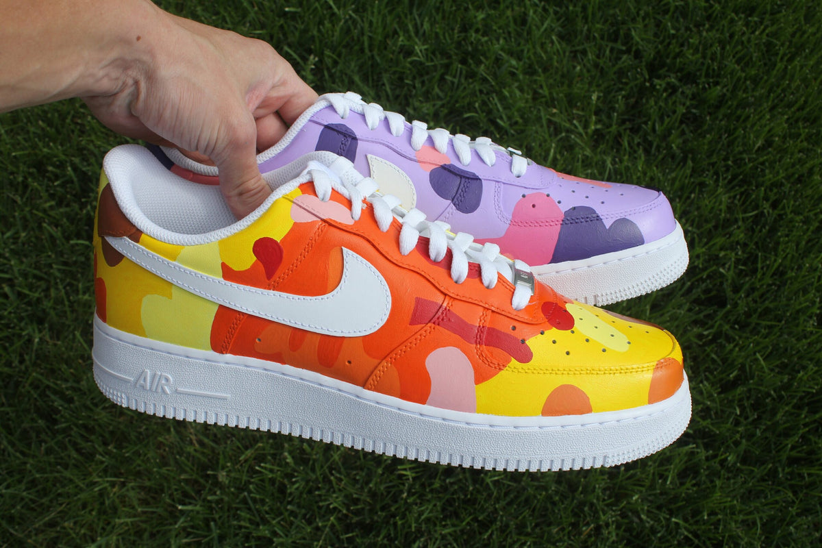 Custom Air Force 1 “Colorful Pattern Yellow/Purple”  Camo Bright Custom Shoes