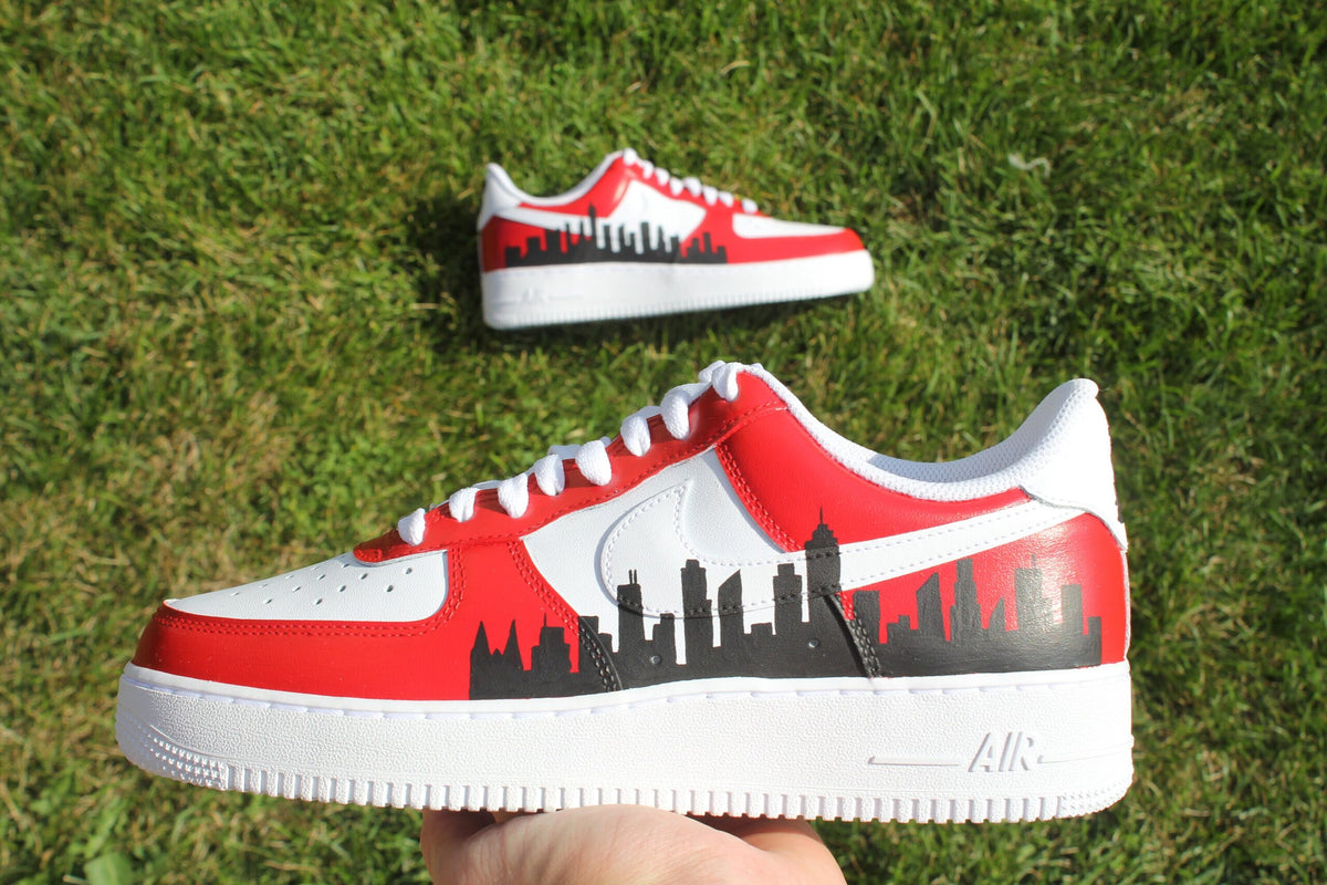Custom Air Force 1 “Chicago Red Skyline” // City Chi Custom Shoes