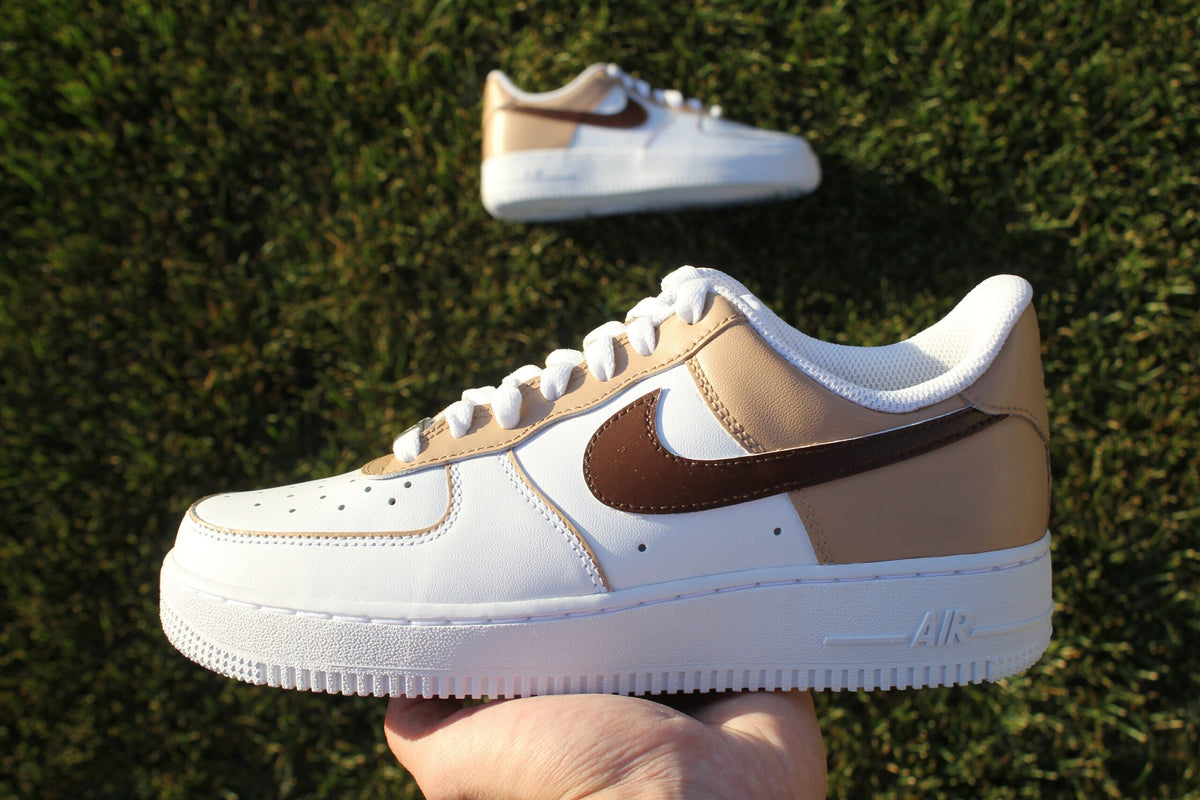 Custom Air Force 1 “Brown Toe” // Mocha Beige Cream Custom Shoes