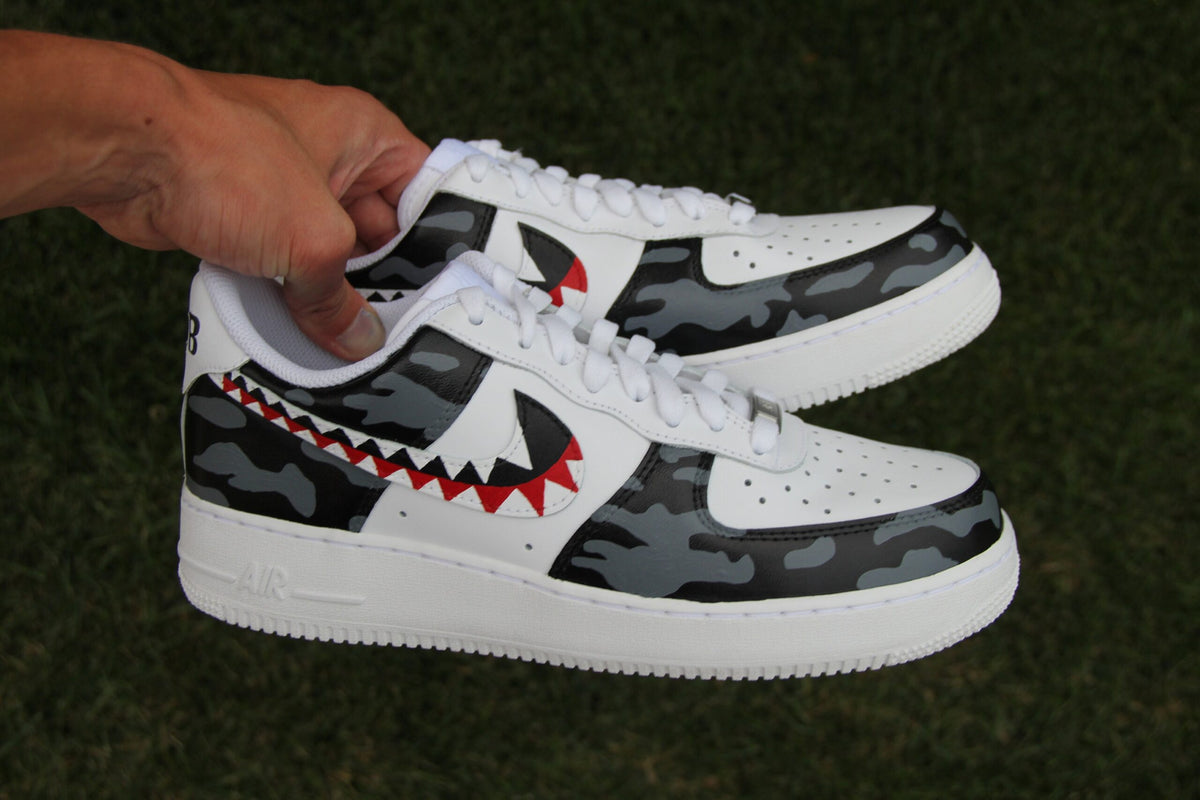 Custom Air Force 1 Shoes: Hand-Painted Black Grey Camo