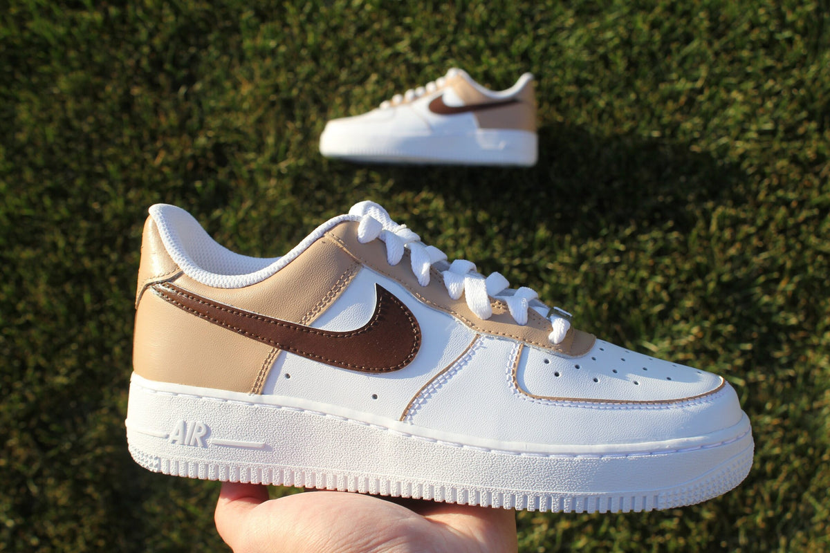 Custom Air Force 1 “Brown Toe” // Mocha Beige Cream Custom Shoes