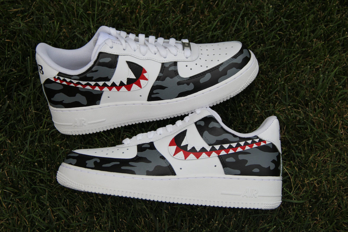 Custom Air Force 1 Shoes: Hand-Painted Black Grey Camo