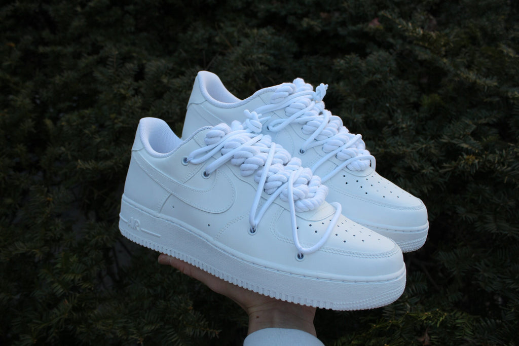 Custom Air Force 1 “Tripe Matte White Rope Laces” // Overlay Extra Laced Custom Shoes