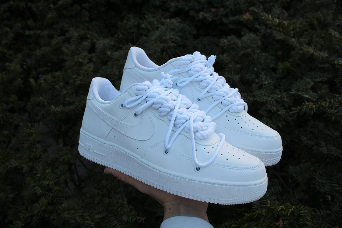 Custom Air Force 1 “Tripe Matte White Rope Laces” // Overlay Extra Laced Custom Shoes