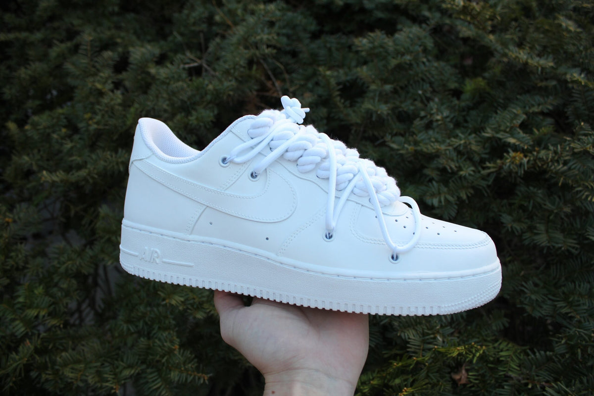 Custom Air Force 1 “Tripe Matte White Rope Laces” // Overlay Extra Laced Custom Shoes