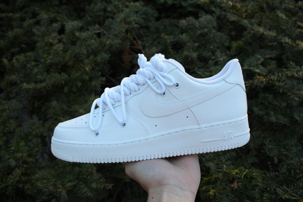 Custom Air Force 1 “Tripe Matte White Rope Laces” // Overlay Extra Laced Custom Shoes