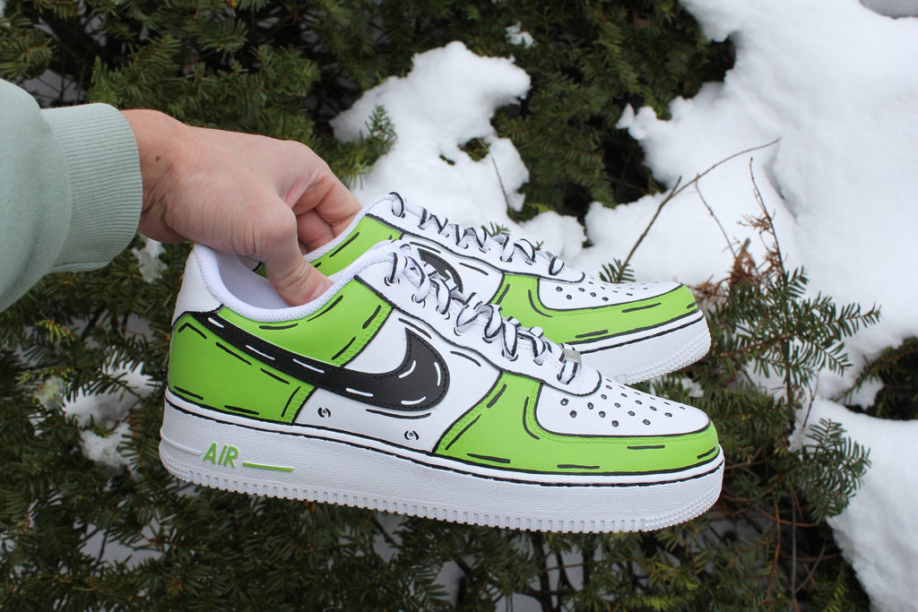 Custom Air Force 1 Shoes: Light Green Cartoon Outline