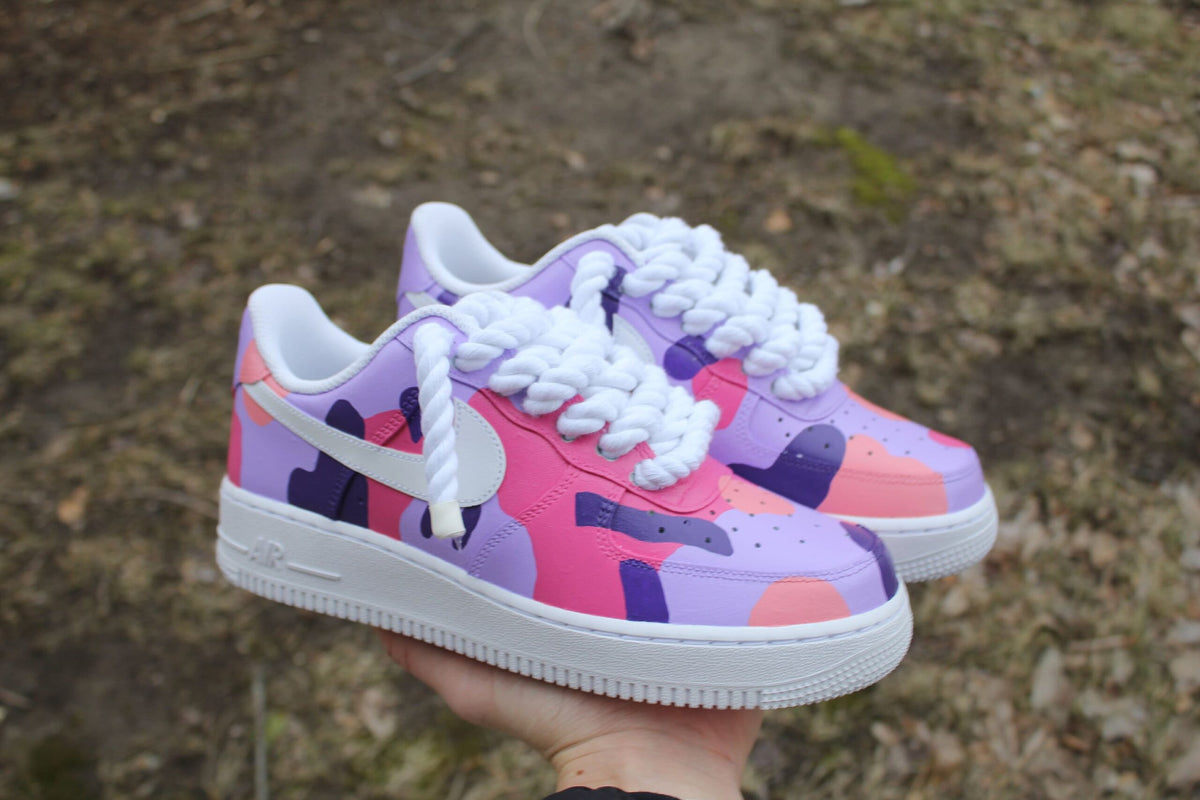 Custom Air Force 1 “Purple Camo Shoes With Thick Rope Laces