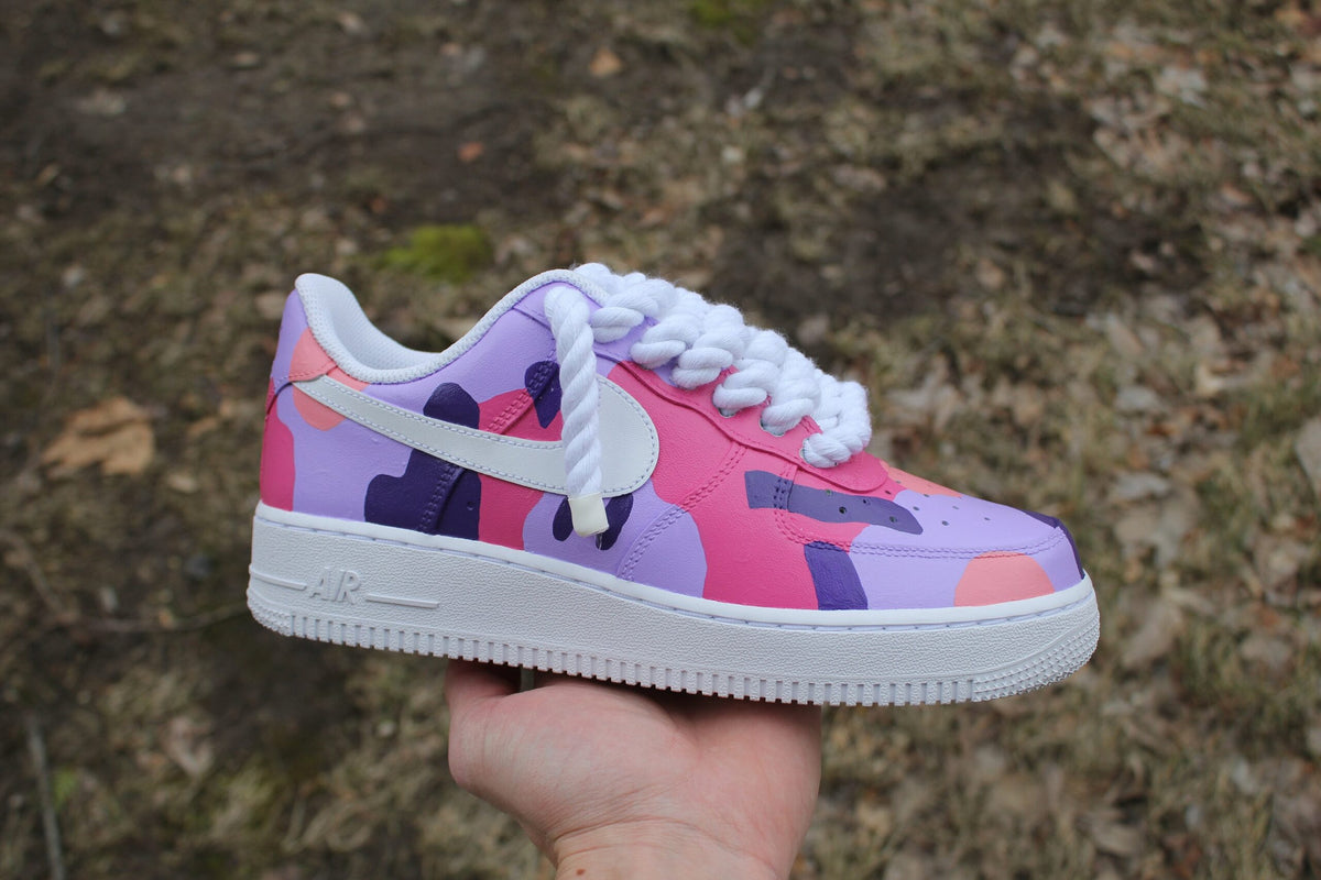 Custom Air Force 1 “Purple Camo Shoes With Thick Rope Laces