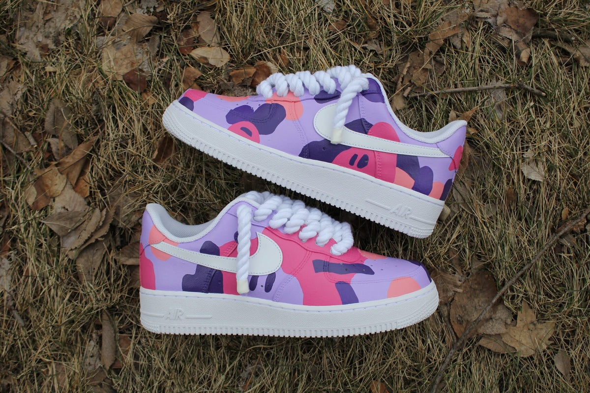 Custom Air Force 1 “Purple Camo Shoes With Thick Rope Laces