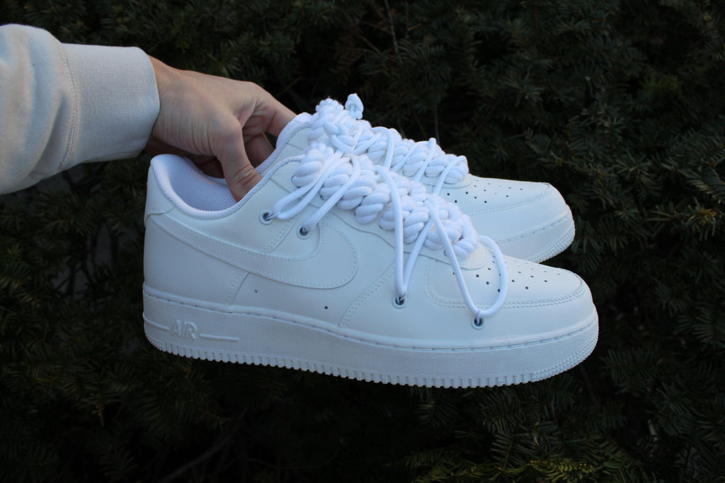 Custom Air Force 1 “Tripe Matte White Rope Laces” // Overlay Extra Laced Custom Shoes