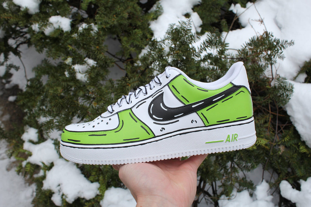 Custom Air Force 1 Shoes: Light Green Cartoon Outline