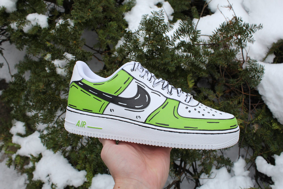 Custom Air Force 1 Shoes: Light Green Cartoon Outline