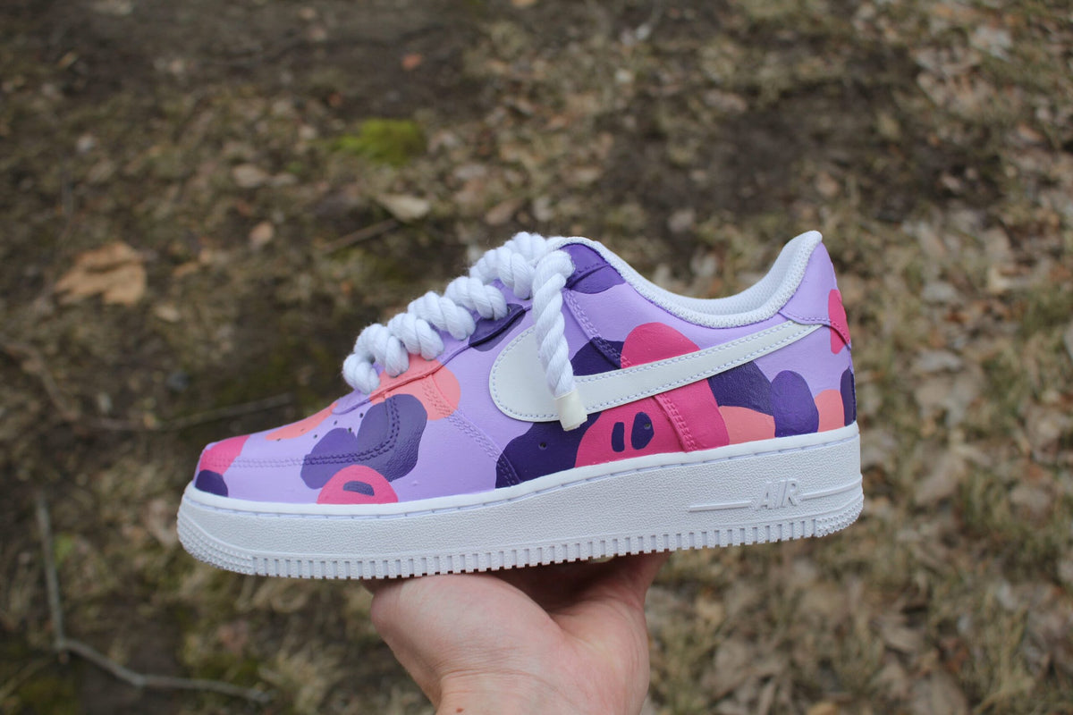 Custom Air Force 1 “Purple Camo Shoes With Thick Rope Laces