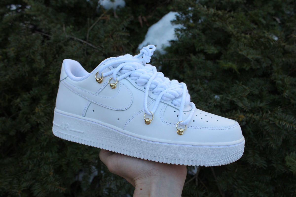 Custom Air Force 1 “Matte White Thick Rope Laces