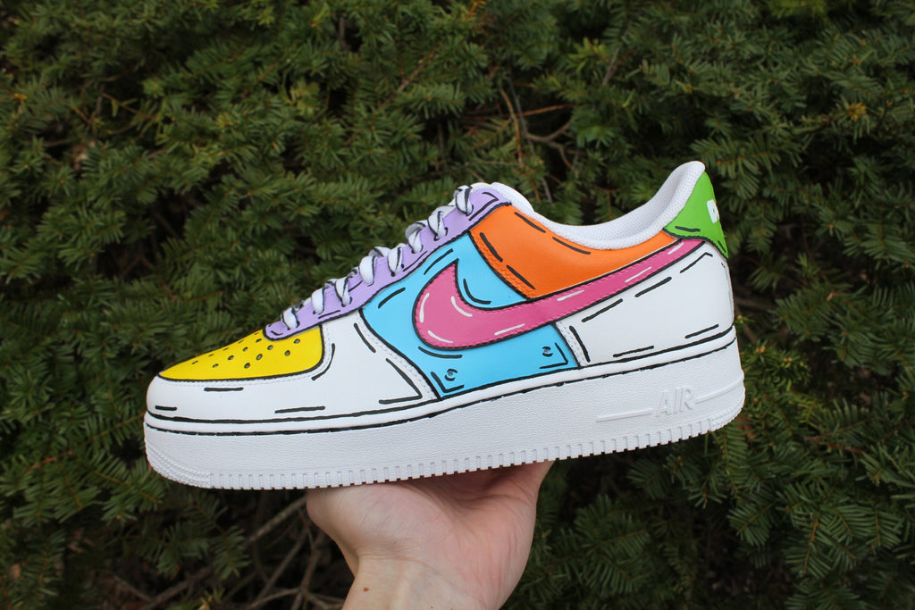 Custom Air Force 1 Shoes: Hand-Painted Colorful Cartoon Effect