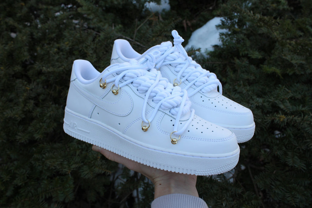Custom Air Force 1 “Matte White Thick Rope Laces