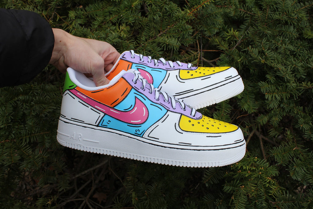 Custom Air Force 1 Shoes: Hand-Painted Colorful Cartoon Effect