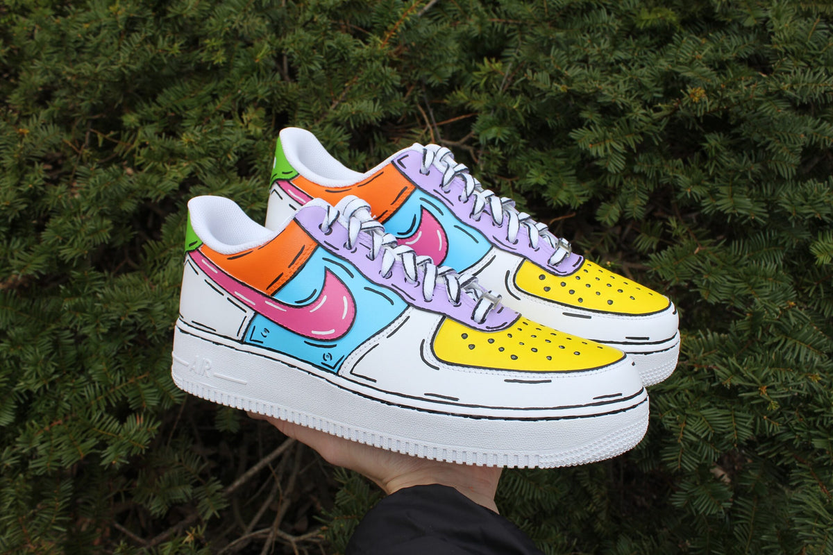 Custom Air Force 1 Shoes: Hand-Painted Colorful Cartoon Effect