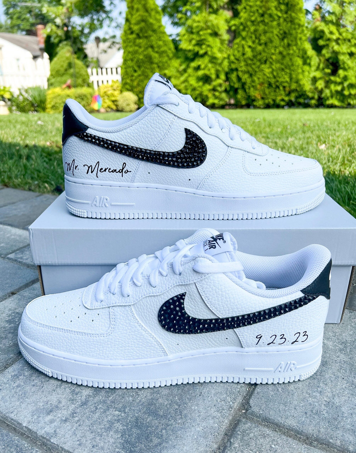 Personalized Wedding Sneakers: Black Rhinestone Air Force 1 for Groom