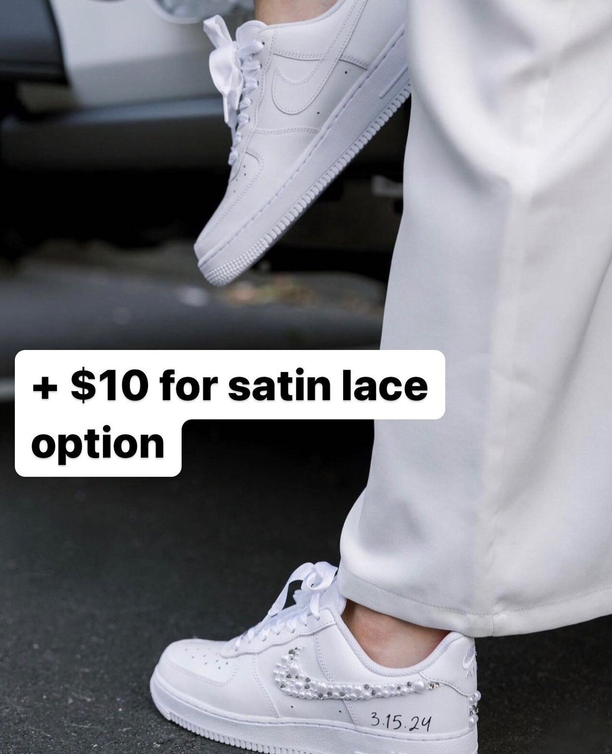 Personalized Bridal Air Force 1 Wedding Sneakers: Rhinestone & Pearl