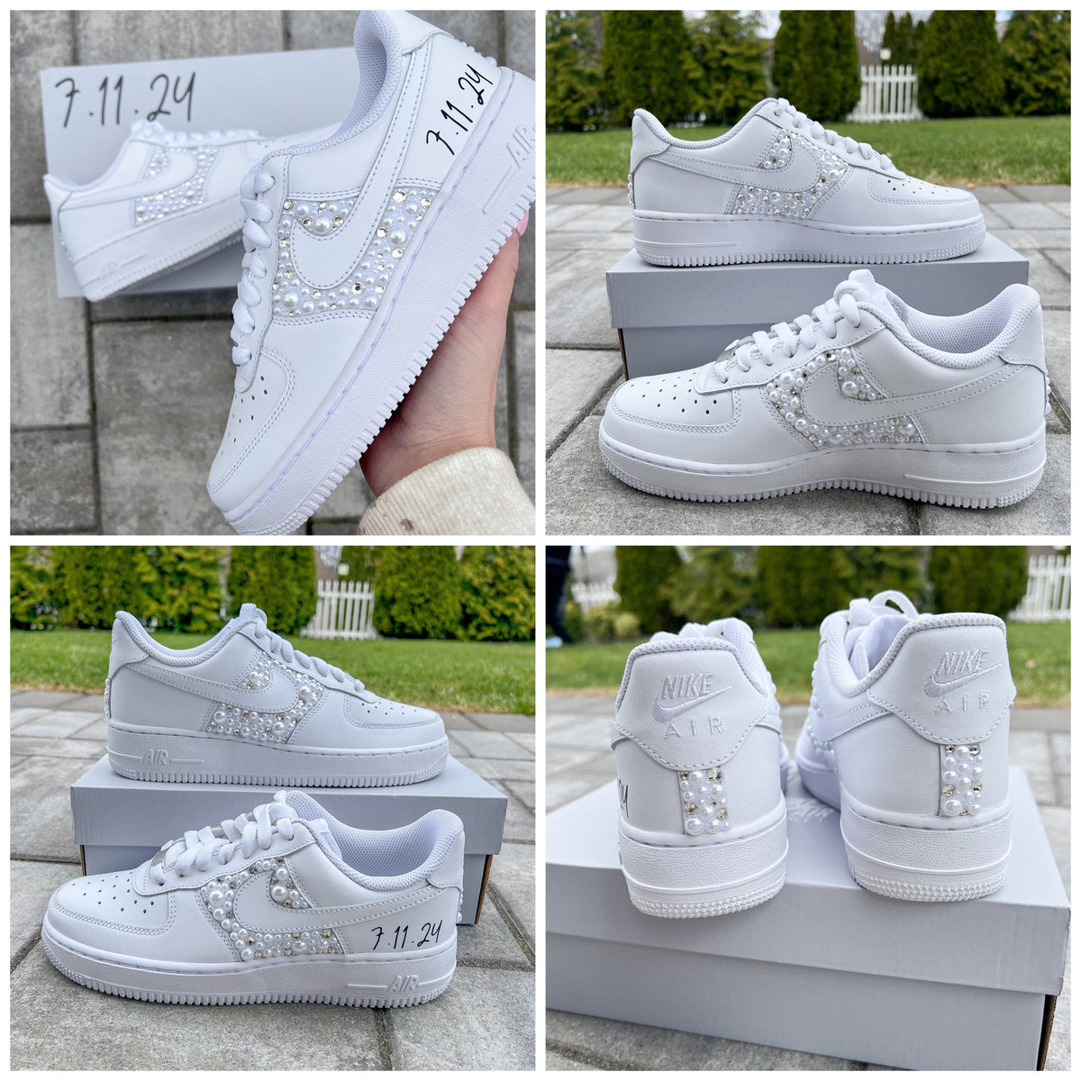 Personalized Bridal Air Force 1 Sneakers: Rhinestone & Pearl Wedding Shoes