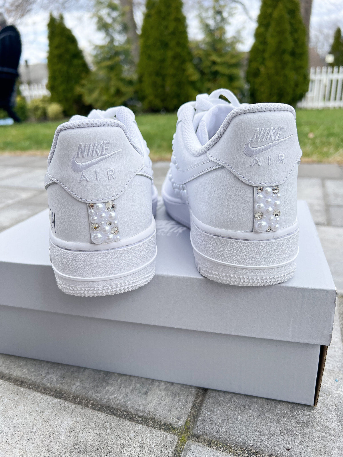 Personalized Bridal Air Force 1 Sneakers: Rhinestone & Pearl Wedding Shoes