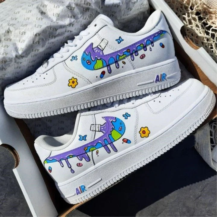 Hand Painted Air Force 1 Sneakers:Custom Juice Wrld Drip Cartoon Street Style AF1 white personalized gift design wedding fashion trainers