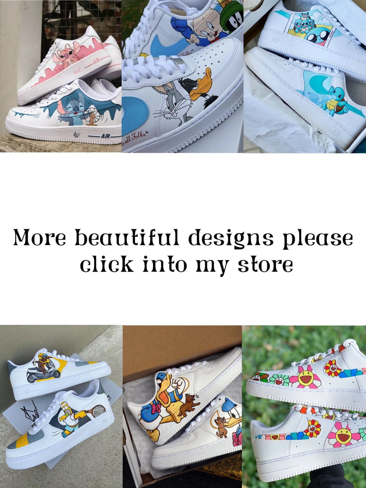Custom Hand-Painted Air Force 1 Sneakers: Gray Cartoon Anime Shoes AF1 trendy white personalized gift design wedding fashion