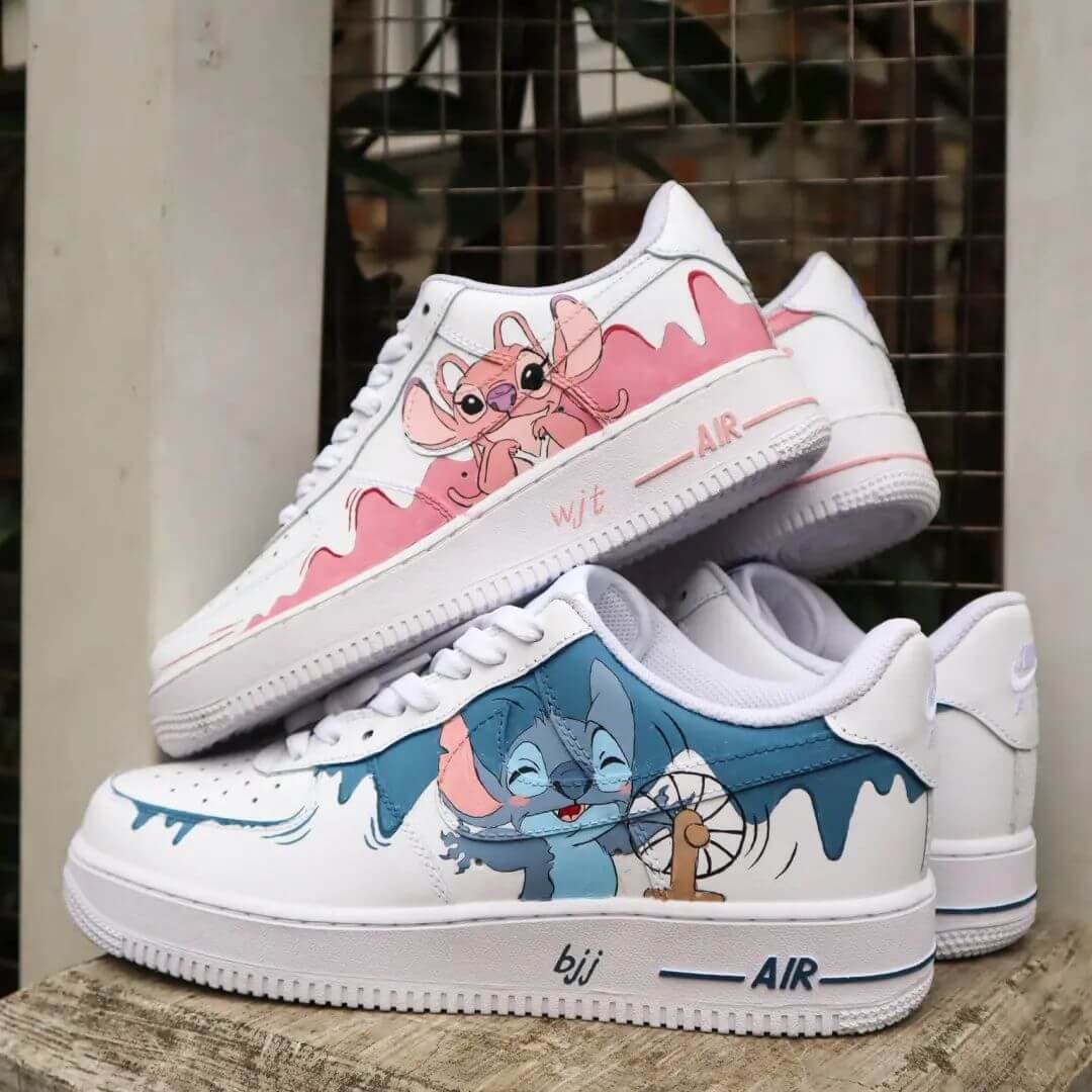 Hand-Painted Stitch Air Force 1: Custom Cartoon Sneakers AF1 white personalized gift design wedding fashion shoes anime trainers