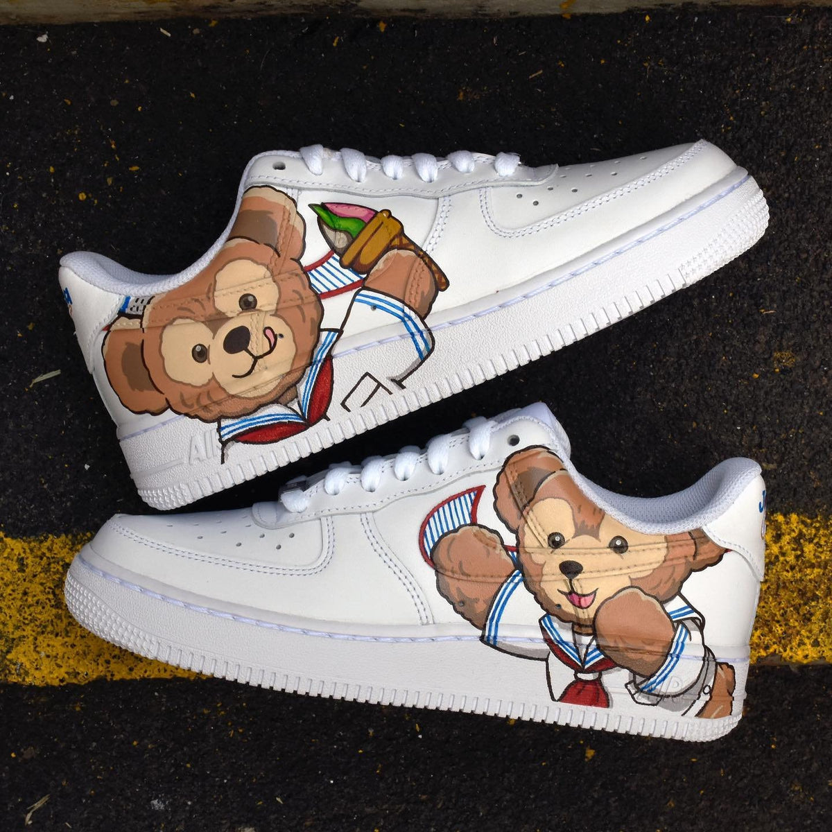 Hand Painted Duffy Bear Air Force 1 Sneakers: Custom Anime Street Style