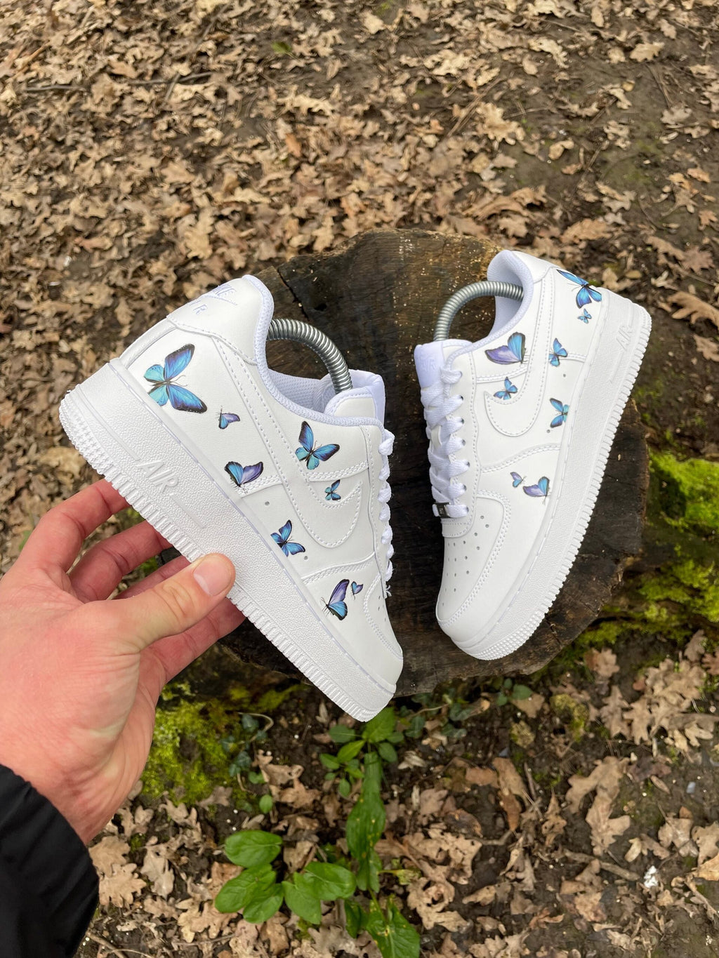 Title: Iridescent Blue Butterfly Custom Hand‑Painted Sneakers