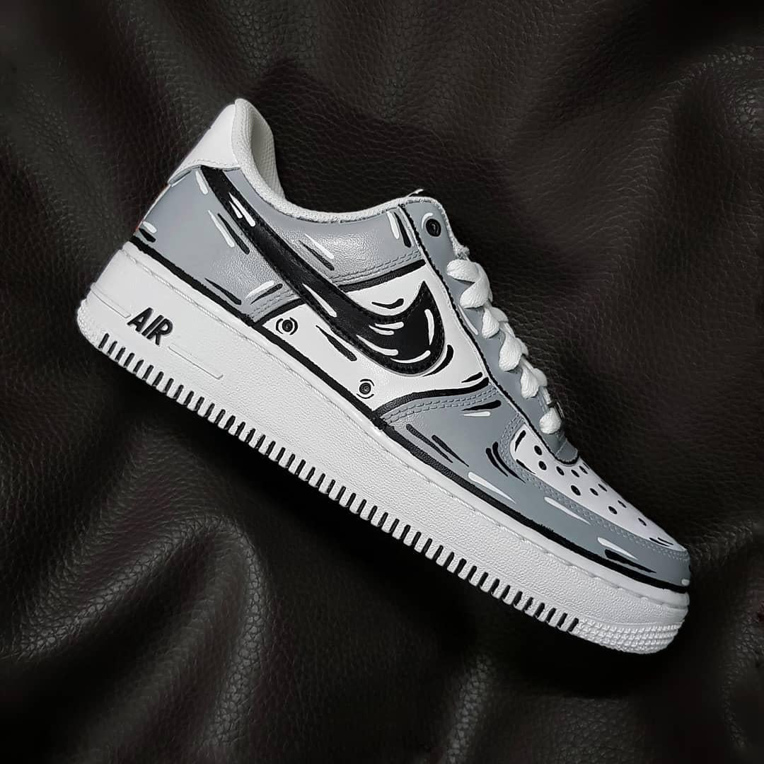 Custom Hand-Painted Air Force 1 Sneakers: Gray Cartoon Anime Shoes AF1 trendy white personalized gift design wedding fashion