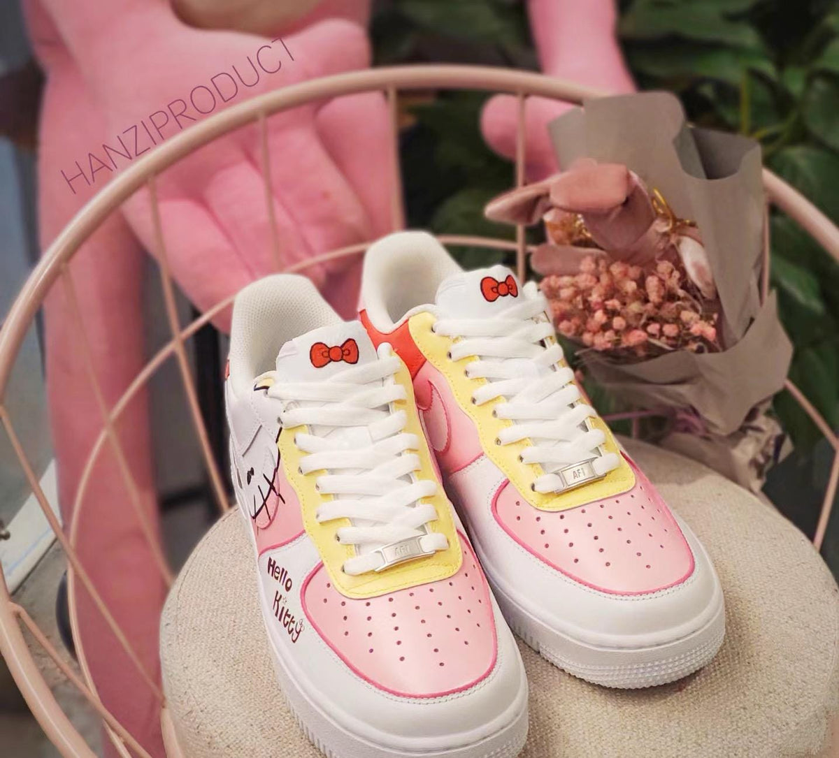 Hand Painted Hello Kitty Air Force 1 Sneakers: Custom Anime Shoes